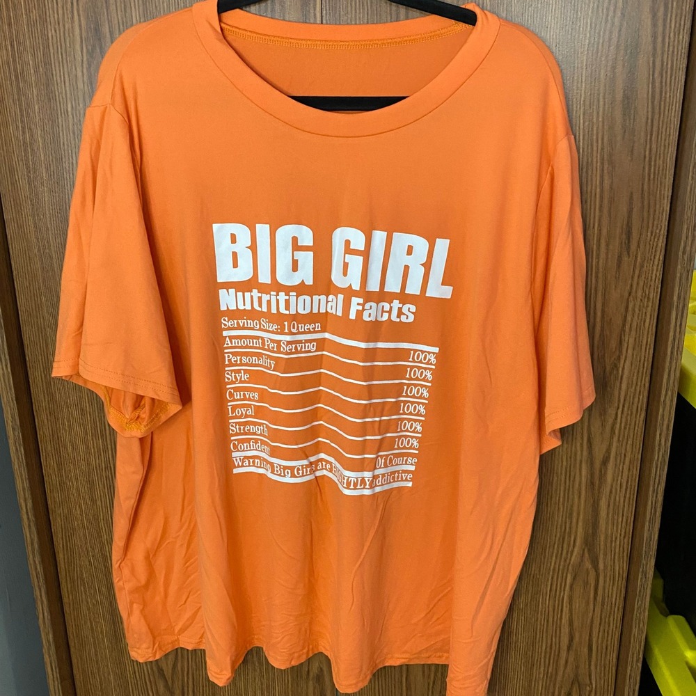 SHEIN Graphic Tee Women 5XL Orange Big Girl Nutritional Facts Shirt